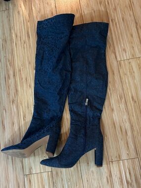 Ny and Company Denim Over-the-Knee Pointed Toe Block Heel Boots